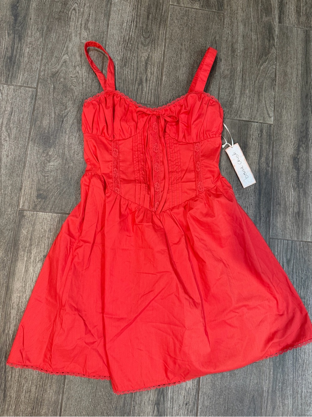 NWT Band Crush Red Cotton Corset Mini Dress - Picture 2 of 6
